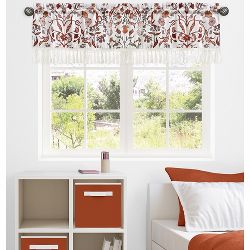 Boho Floral Wildflower Rust Orange and Ivory Collection Window Valance - alt image 1