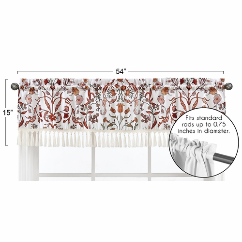 Boho Floral Wildflower Rust Orange and Ivory Collection Window Valance - alt image 4