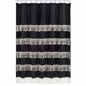 Boho Fringe Black and Ivory Collection Shower Curtain