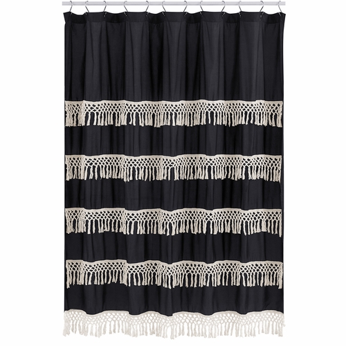 Boho Fringe Black and Ivory Collection Shower Curtain