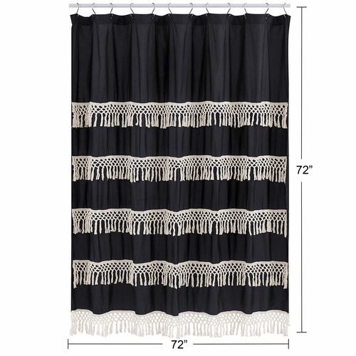 Boho Fringe Black and Ivory Collection Shower Curtain - alt image 2