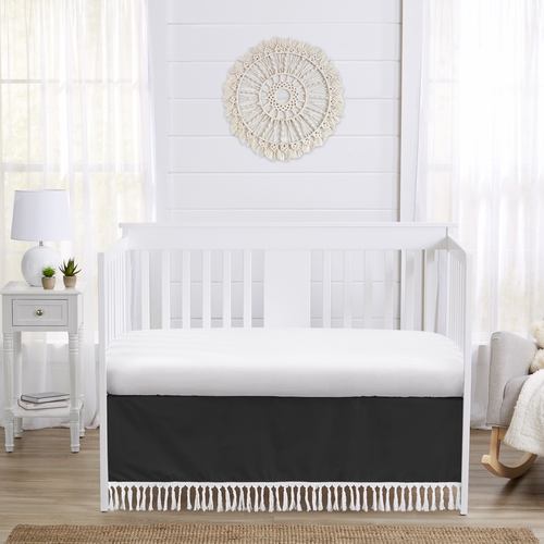 Boho Fringe Black and White Collection Crib Bed Skirt - alt image 1