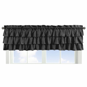 Boho Fringe Black and White Collection Solid Black Tiered Window Valance