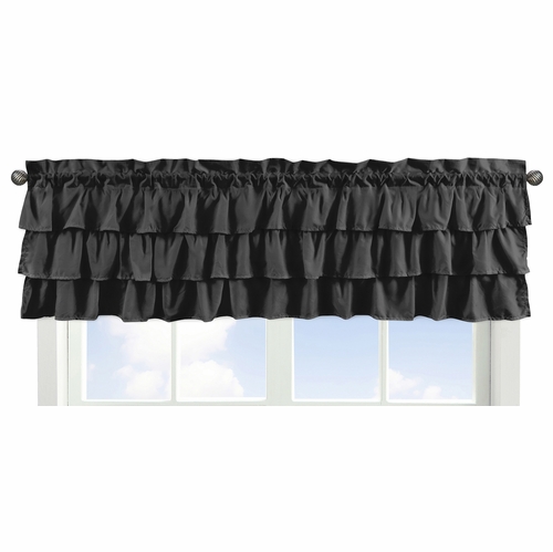 Boho Fringe Black and White Collection Solid Black Tiered Window Valance