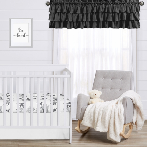 Boho Fringe Black and White Collection Solid Black Tiered Window Valance - alt image 2