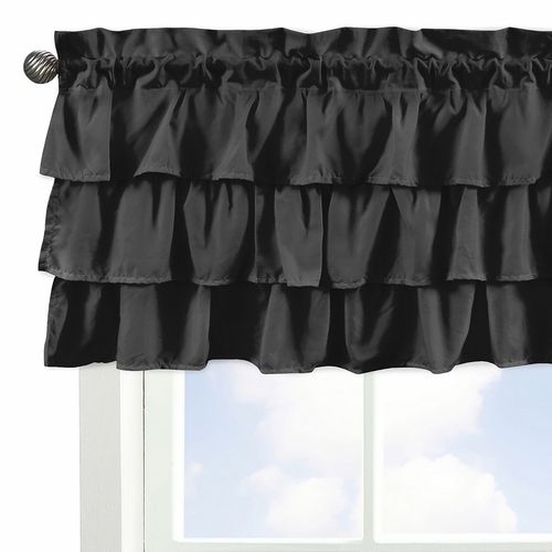 Boho Fringe Black and White Collection Solid Black Tiered Window Valance - alt image 3