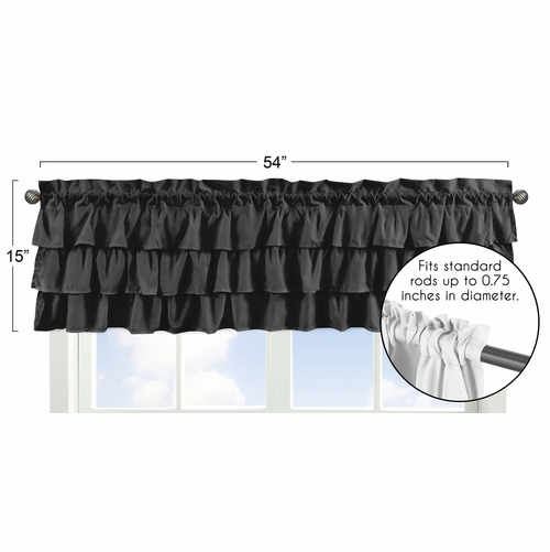 Boho Fringe Black and White Collection Solid Black Tiered Window Valance - alt image 4