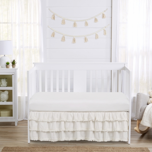 Boho Fringe Collection 3 Tiered Crib Bed Skirt - alt image 1