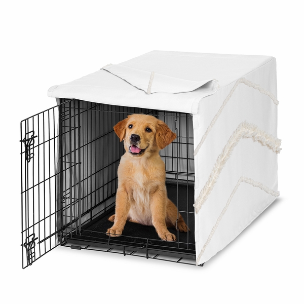 Boho Fringe Collection Dog Crate Kennel Cover 36in. - Faux Leather Dog Crate Cover With Bohemian Home Decor