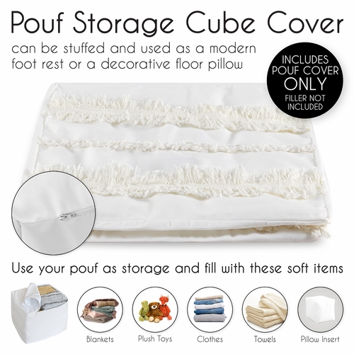 Boho Fringe Collection Ottoman Pouf Cover - alt image 3