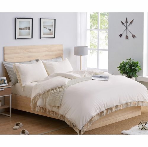Boho Fringe Collection Queen Duvet Cover Bedding Set - alt image 1