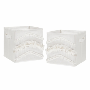 Boho Fringe Collection Tufted Foldable Fabric Storage Bins