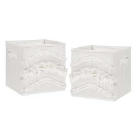 Boho Fringe Collection Tufted Foldable Fabric Storage Bins