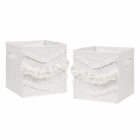 Boho Fringe Collection Tufted Foldable Fabric Storage Bins