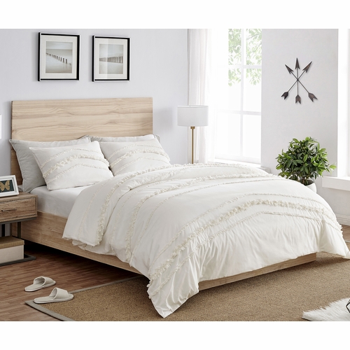 Boho Fringe Collection Tufted Ivory Queen Duvet Cover Bedding Set - alt image 1