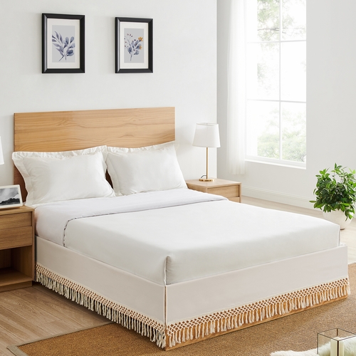 Boho Fringe Collection Tufted Tassel Queen Bed Skirt