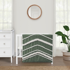 Boho Fringe Dark Green and Ivory Collection 3 Piece Mini Crib Bedding Set