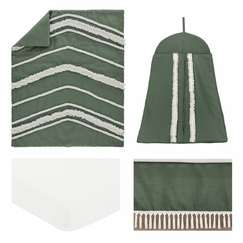 Boho Fringe Dark Green and Ivory Collection 4 Piece Crib Bedding - alt image 1
