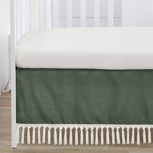 Boho Fringe Dark Green and Ivory Collection 4 Piece Crib Bedding - alt image 4