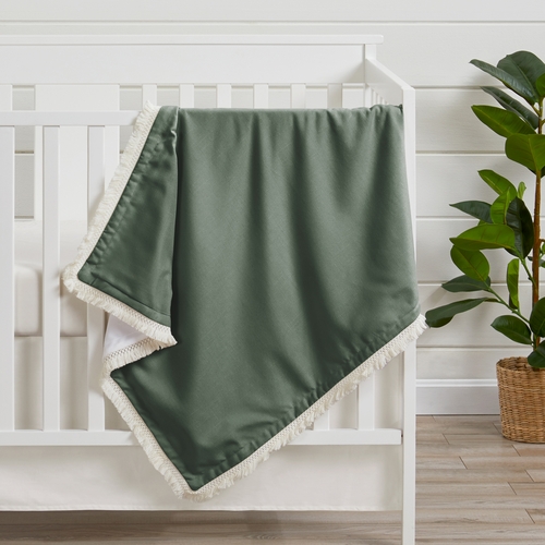 Boho Fringe Dark Green and Ivory Collection Baby Blanket - alt image 1