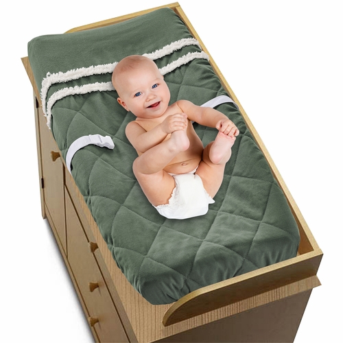 Boho Fringe Dark Green and Ivory Collection Changing Pad Cover - alt image 2