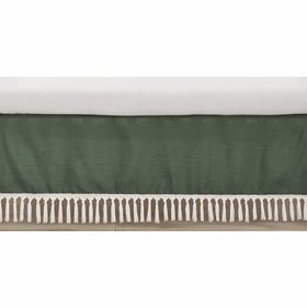 Boho Fringe Dark Green and Ivory Collection Crib Bed Skirt