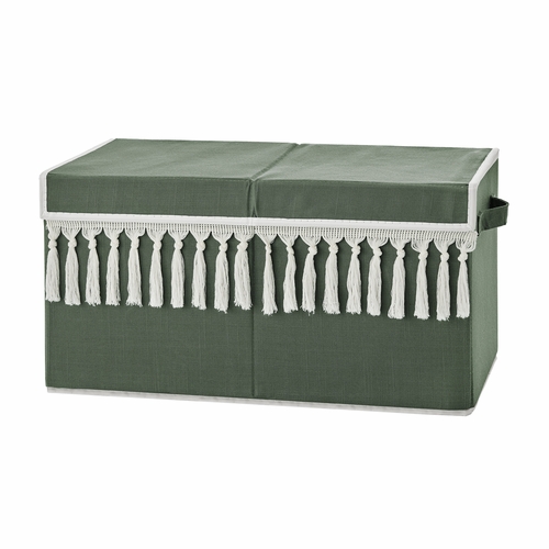 Boho Fringe Dark Green and Ivory Collection Fabric Toy Bin Storage
