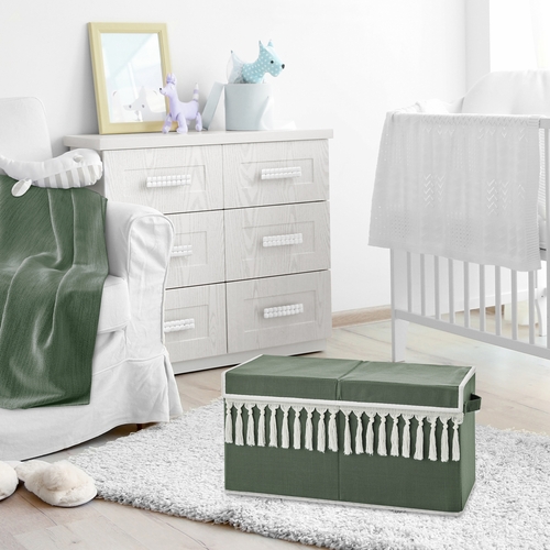 Boho Fringe Dark Green and Ivory Collection Fabric Toy Bin Storage - alt image 1
