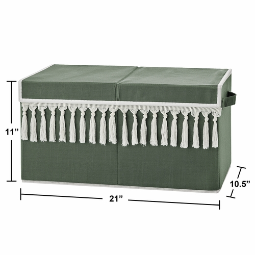 Boho Fringe Dark Green and Ivory Collection Fabric Toy Bin Storage - alt image 2