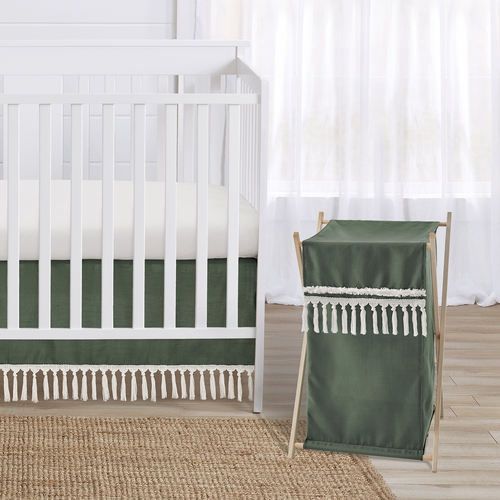 Boho Fringe Dark Green and Ivory Collection Hamper - alt image 1
