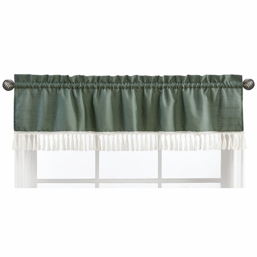 Boho Fringe Dark Green and Ivory Collection Window Valance