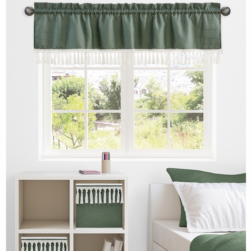 Boho Fringe Dark Green and Ivory Collection Window Valance - alt image 1