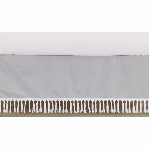 Boho Fringe Grey and White Collection Crib Bed Skirt