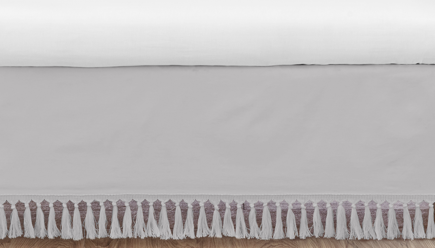 Boho Fringe Grey Collection Crib Bed Skirt
