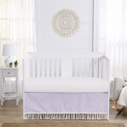 Boho Fringe Lavender Purple and White Collection Crib Bed Skirt - alt image 1