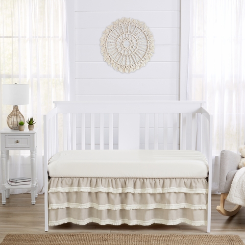 Boho Fringe Linen Collection 3 Tiered Crib Bed Skirt - alt image 1