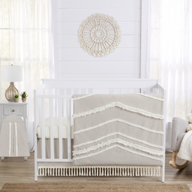 Boho Fringe Linen Collection 4 Piece Crib Bedding