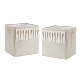 Boho Fringe Linen Collection Foldable Fabric Storage Bins
