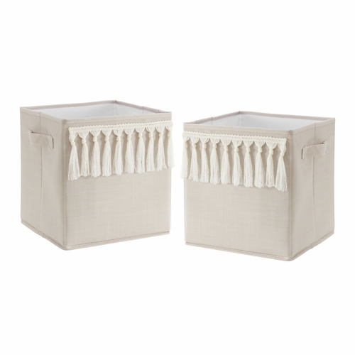 Boho Fringe Linen Collection Foldable Fabric Storage Bins