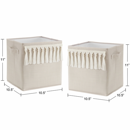 Boho Fringe Linen Collection Foldable Fabric Storage Bins - alt image 2