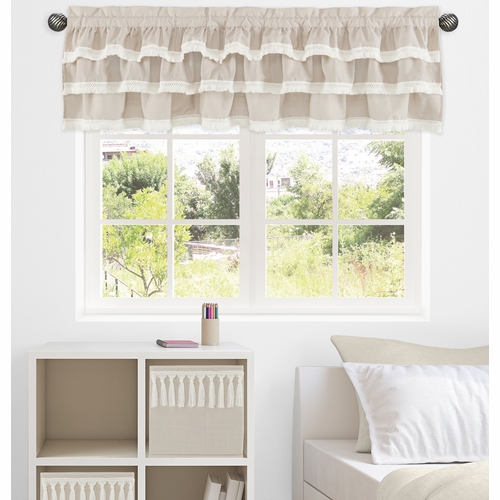 Boho Fringe Linen Collection Tiered Window Valance - alt image 1