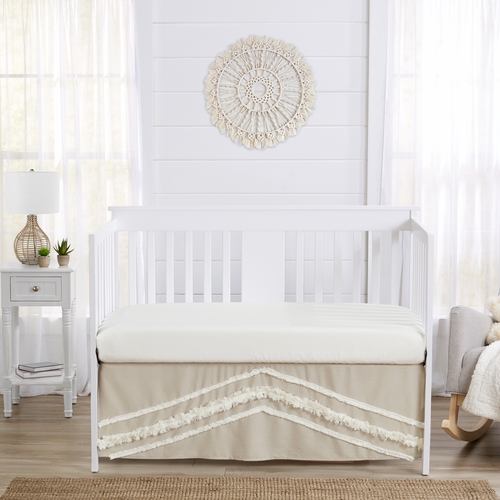 Boho Fringe Linen Collection Tufted Crib Bed Skirt - alt image 1