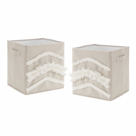 Boho Fringe Linen Collection Tufted Foldable Fabric Storage Bins