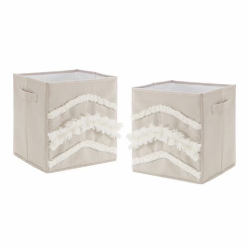 Boho Fringe Linen Collection Tufted Foldable Fabric Storage Bins