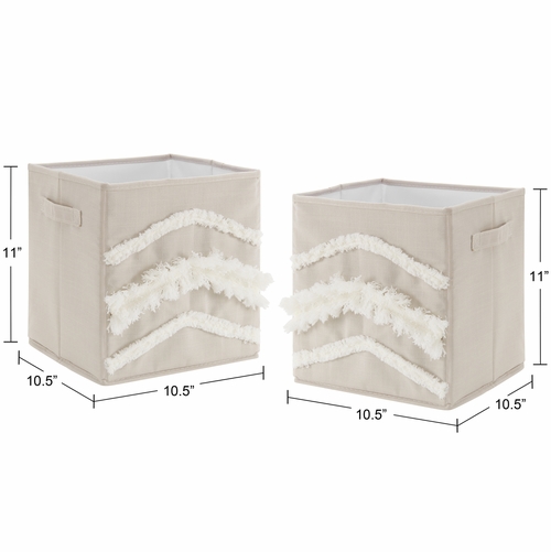 Boho Fringe Linen Collection Tufted Foldable Fabric Storage Bins - alt image 2