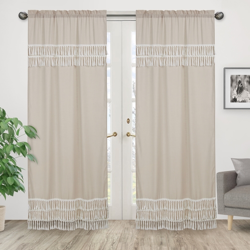 Boho Fringe Linen Collection Window Panels - Set of 2 - alt image 1