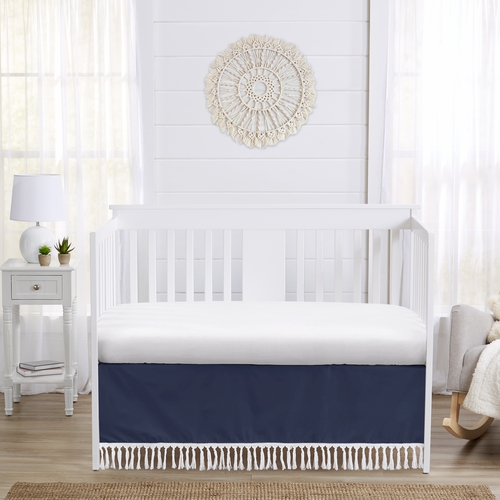 Boho Fringe Navy Blue and White Collection Crib Bed Skirt - alt image 1