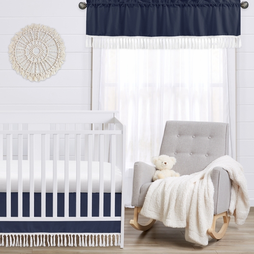 Boho Fringe Navy Blue and White Collection Window Valance - alt image 2