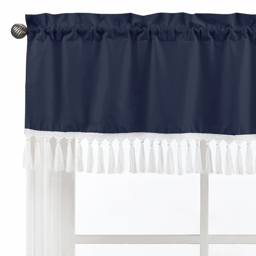 Boho Fringe Navy Blue and White Collection Window Valance - alt image 3