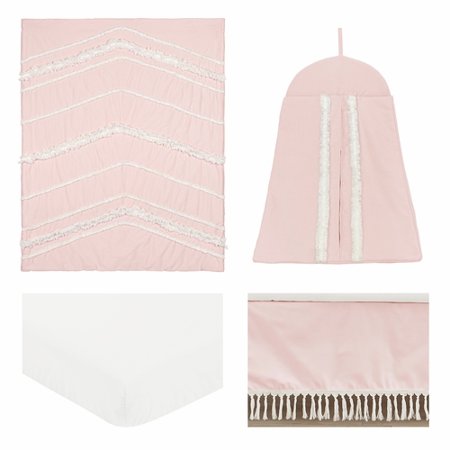 Boho Fringe Pink and Ivory Collection 4 Piece Crib Bedding - alt image 1